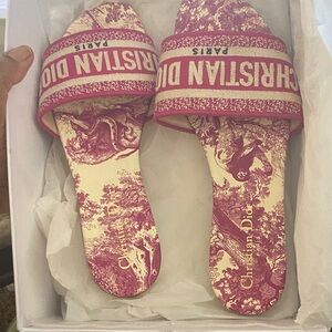 Dior Pink & White Canvas Slide Mules used